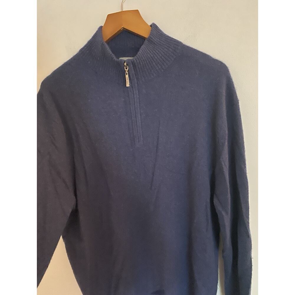 Qi New York 1/4 Zip Blue Cashmere‎ Quarter Zip Speckled Pullover Men’s Size XL - Picture 2 of 6